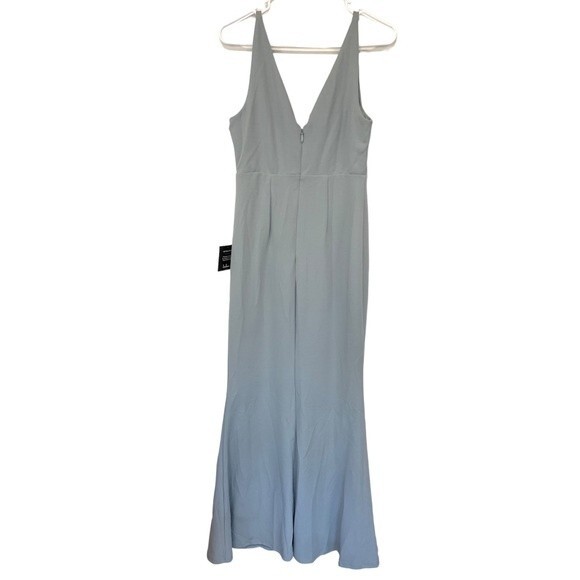 NWT Lulu’s | Dusty Blue Long V neck Dress M - Picture 2 of 7